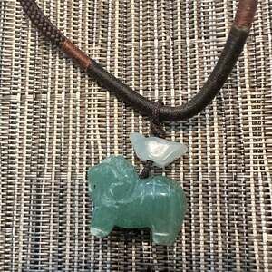 Jade Ram Necklace Green Brown Zodiac Boho Minimalist Dainty Jewelry